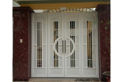 Cổng inox 2 cánh 007 sơn mầu ghi tối